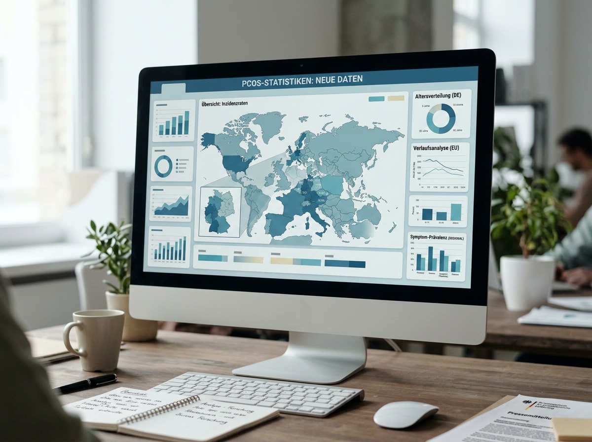 Abstrakte Gesundheitsgrafik mit Fokus auf globale Daten und WHO-Einordnung zu PCOS.